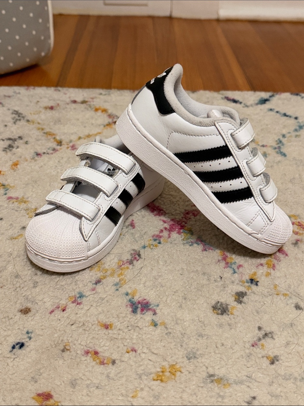 adidas Kids White and Black Superstar Velcro Sneakers
